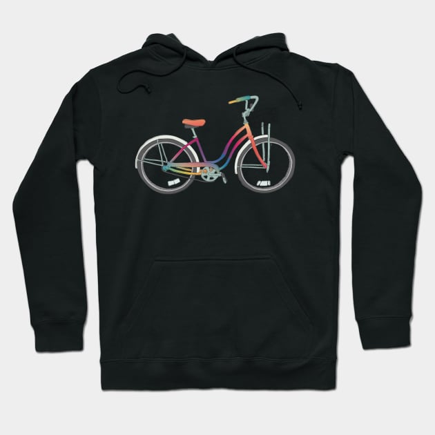 Retro Rainbow Rider, Colorful Bicycle Illustration Hoodie by cherdoodles